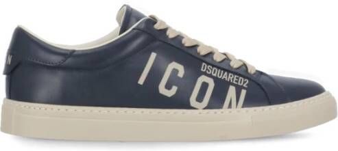 Dsquared2 Navy Blauwe Leren Sneakers Mannen Blue Heren