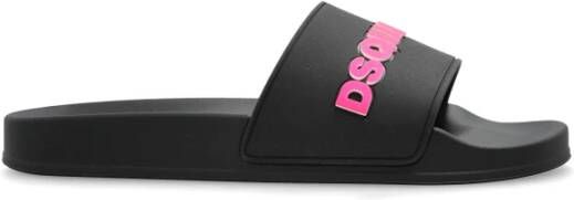 Dsquared2 Rubberen slides met logo Black Dames