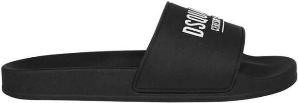 Dsquared2 Rubberen Slides met Logo Detail Black Heren