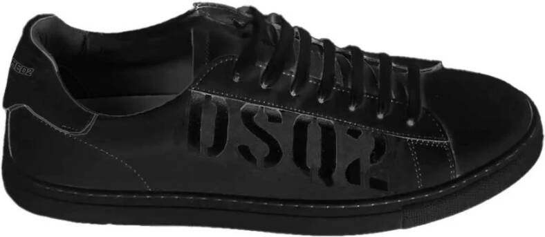 Dsquared2 Zwarte Leren Lage Logo Sneakers Black Heren