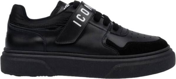 Dsquared2 Zwarte leren schoen met witte iconische band Black Heren