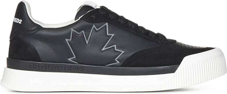 Dsquared2 Zwarte Leren Sneakers met Esdoornblad Detail Black Heren