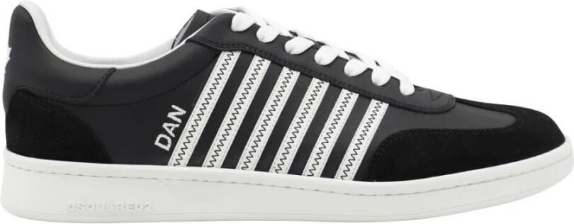 Dsquared2 Zwarte Leren Sneakers met Strepen Black Heren