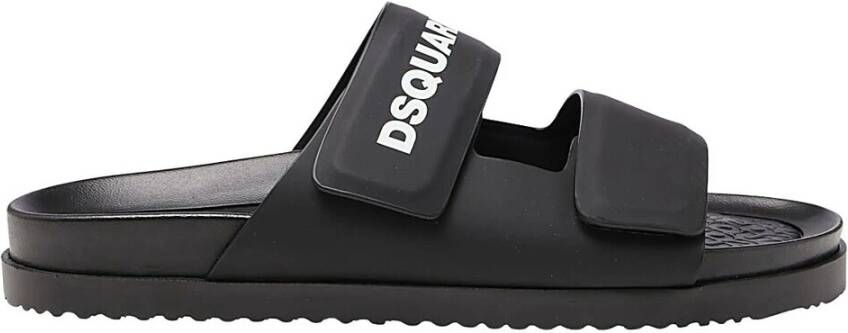 Dsquared2 Zwarte Logo Slides met Klittenbandsluiting Black Heren