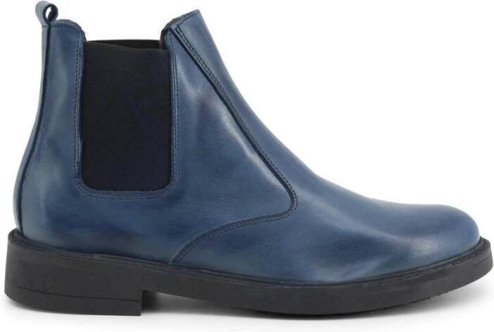 Duca di Morrone Italiaanse Leren Enkellaarzen Elastische Gores Blue Heren