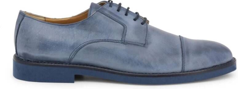 Duca di Morrone Italiaanse Leren Ronde Neus Veterschoenen Blue Heren