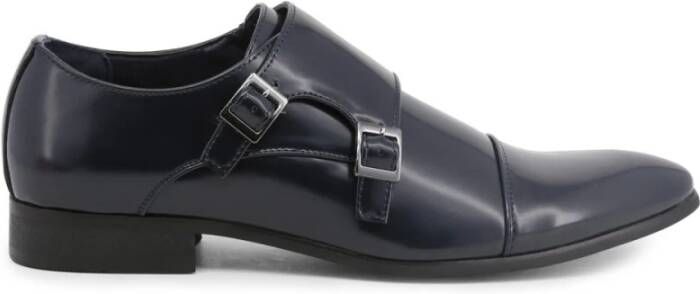 Duca di Morrone Navy Leren Lage Schoenen Gesp Detail Blue Heren