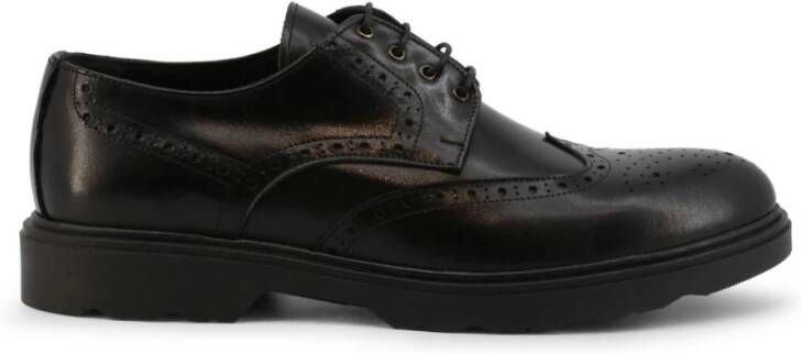 Duca di Morrone Zwarte leren veterschoenen Black Heren