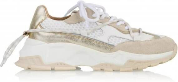 Dwrs Chunky Leren Sneaker met Metallic Details Beige Dames