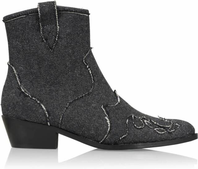 Dwrs Stijlvolle Lucca Denim Enkellaars Black Dames