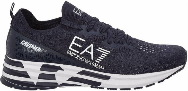 Emporio Armani EA7 Blauwe Vetersneakers voor Mannen Blue Heren