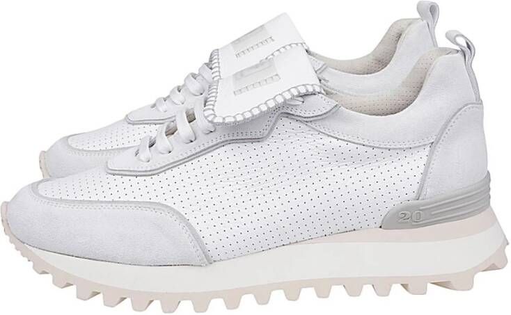 Eleventy Geperforeerde leren sneaker met suède White Heren