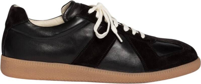 Elia Maurizi Zwarte leren sneaker met kalfshuid handgemaakt Black Heren