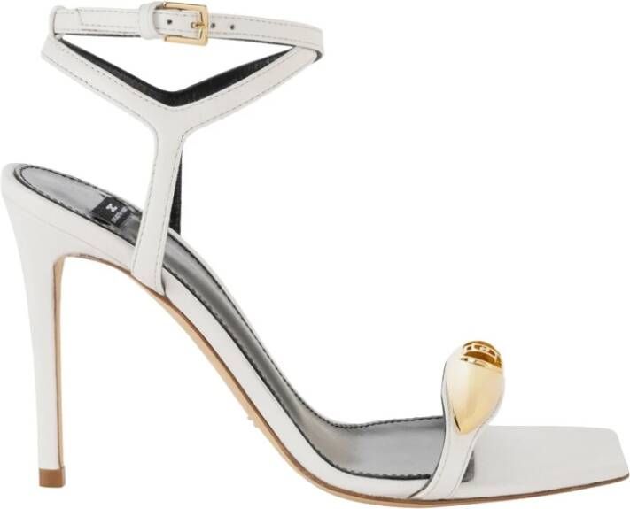 Elisabetta Franchi Ivoor Leren Sandalen met Gouden Detail Beige Dames