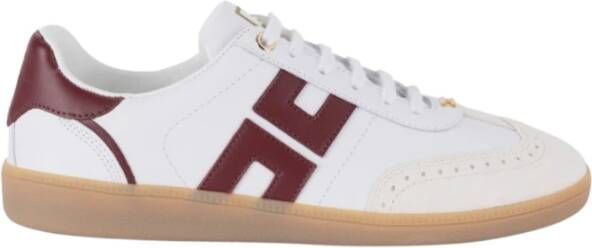 Elisabetta Franchi Ivoor Rood Noir Leren Sneakers White Dames