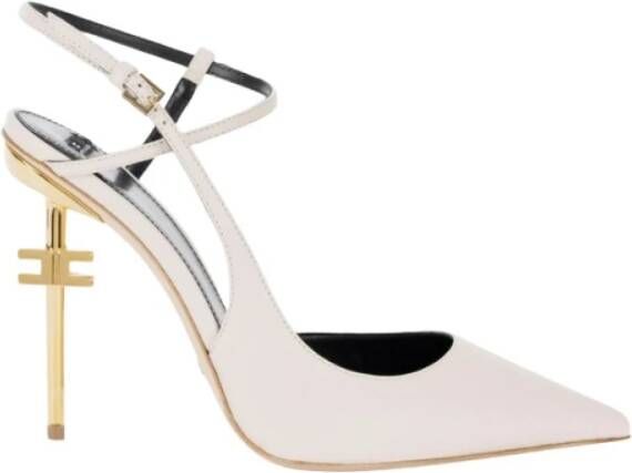 Elisabetta Franchi Leren pumps met gouden metalen hak Beige Dames