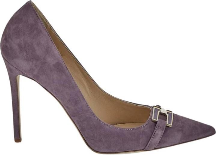 Elisabetta Franchi Logo Pumps in Candy Violet Suede Purple Dames