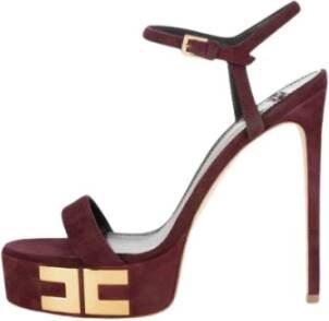 Elisabetta Franchi Suède plateau sandalen met gouden logo Red Dames