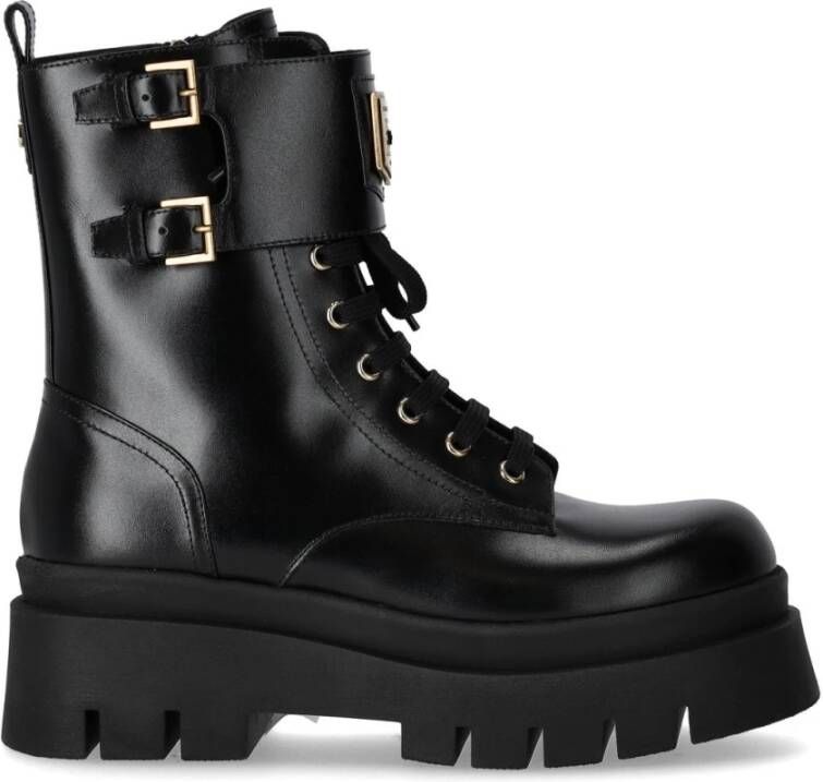 Elisabetta Franchi Zwarte Combat Boot met Gouden Embleem Black Dames