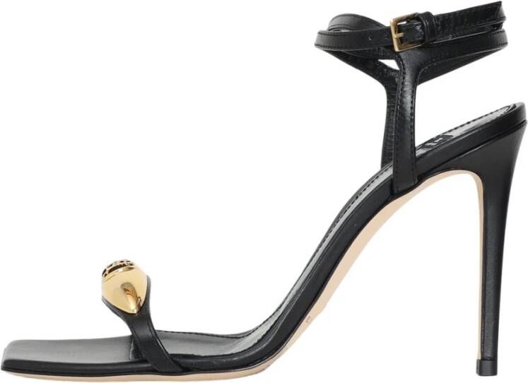 Elisabetta Franchi Zwarte stiletto sandalen met gouden plaat Black Dames