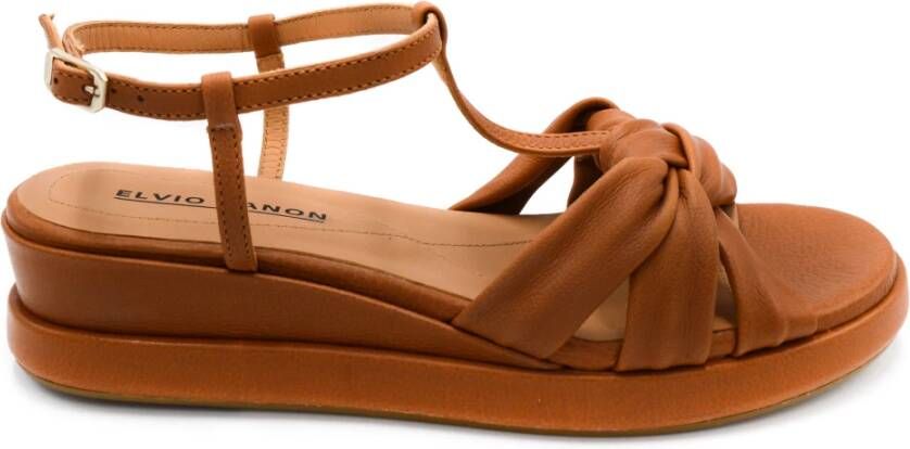 Elvio Zanon Zomer Platte Sandalen Vrouwen Leer Brown Dames