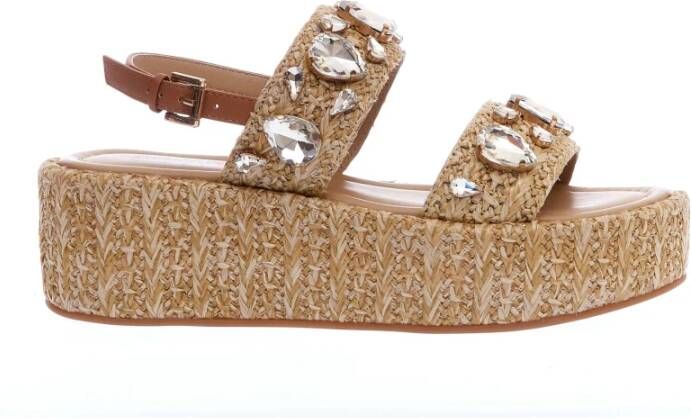 Emanuelle Vee Beige Sleehak Sandalen Strass Detail Beige Dames