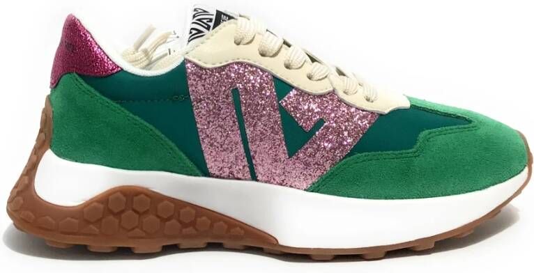 Emanuelle Vee Groene Suède en Nylon Sneaker met Glitteraccenten Groen Dames