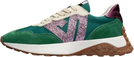 Emanuelle Vee Groene Suède en Nylon Sneaker met Glitteraccenten Groen Dames