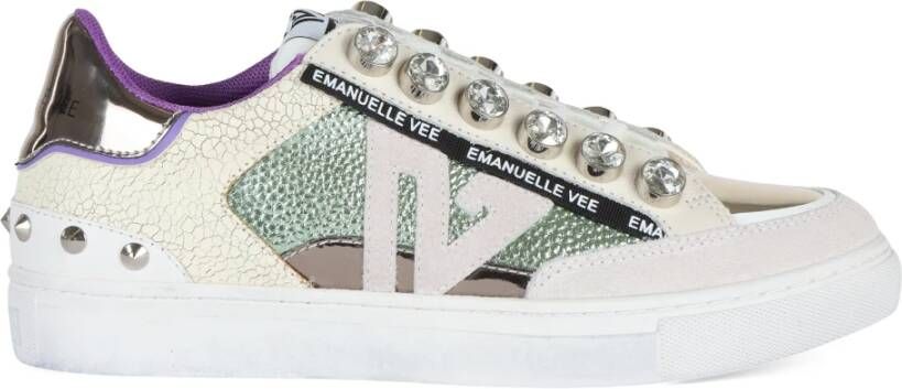 Emanuelle Vee Leren en stoffen sneakers met studs Green Dames