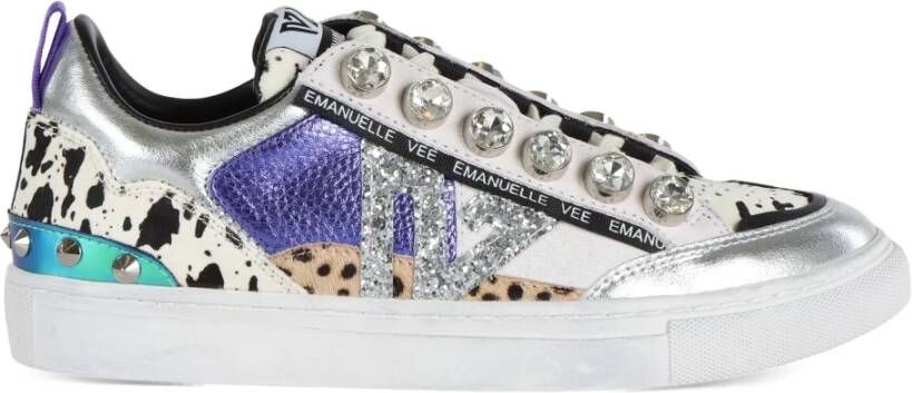 Emanuelle Vee Leren Sneakers met Maxi Strass Gray Dames