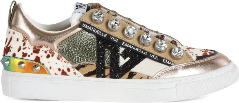 Emanuelle Vee Leren Sneakers met Maxi Strass Multicolor Dames