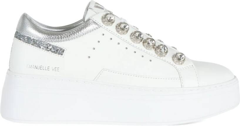 Emanuelle Vee Leren Sneakers met Strass en Glitter White Dames