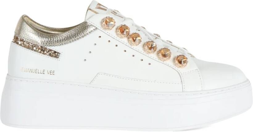 Emanuelle Vee Leren Sneakers met Strass en Glitter White Dames