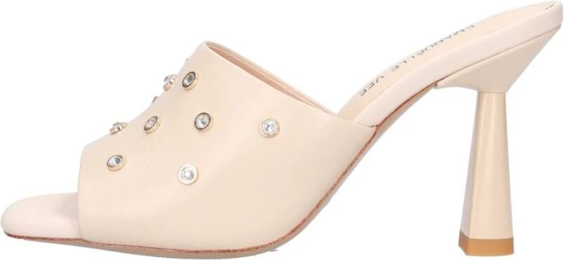 Emanuelle Vee Beige Leren Sandalen met Strass Details Beige Dames