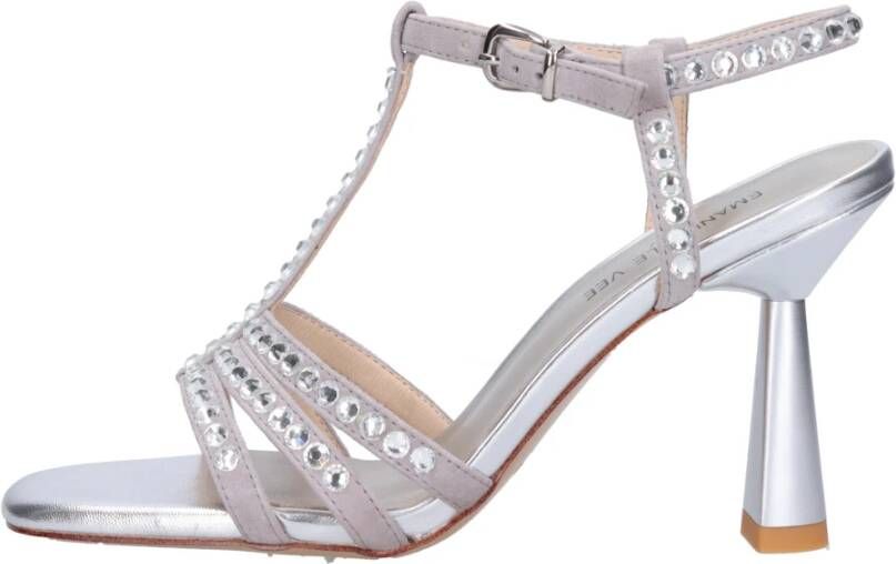 Emanuelle Vee Zilveren Suède Sandalen met Elegante 90mm Hak Gray Dames