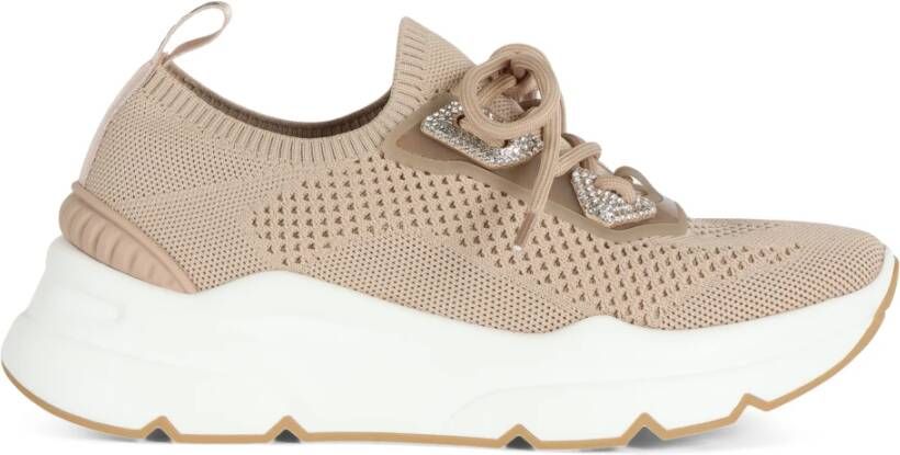 Emanuelle Vee Sneakers van stretchstof met strass Beige Dames