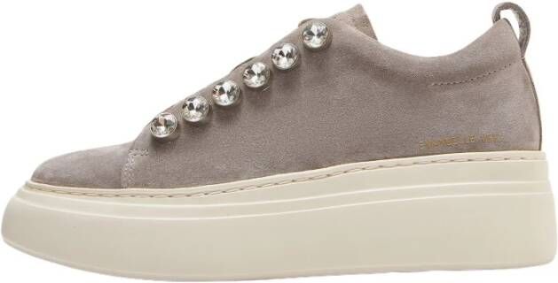 Emanuelle Vee Strass Lace-Up Suede Sneakers Beige Dames