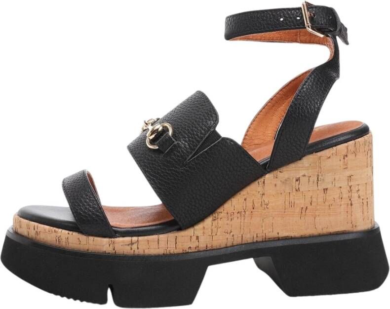 Emanuelle Vee Dames sandalen met sleehak en rubberen zool Black Dames