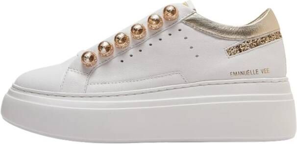 Emanuelle Vee Wit-gouden leren sneakers met strass-details White Dames