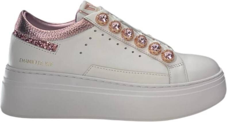 Emanuelle Vee Witte en Roze Leren Sneaker met Glitterdetails White Dames