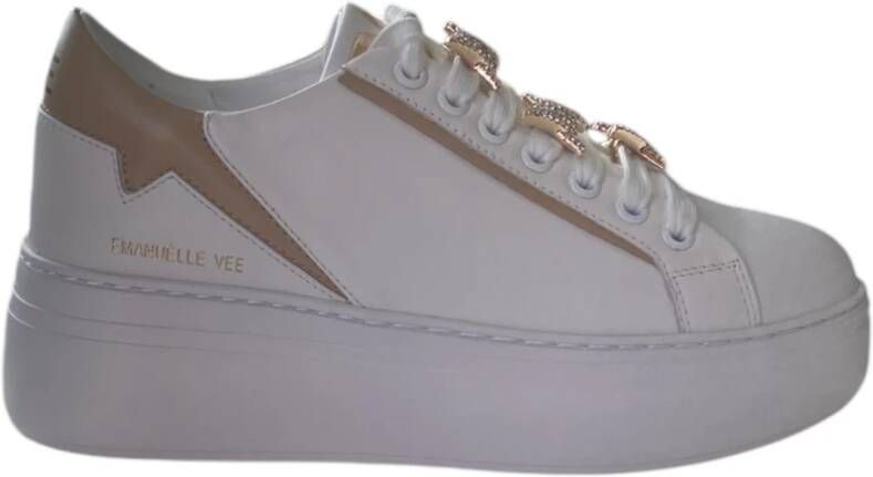 Emanuelle Vee Witte Leren Sneaker met Beige Details White Dames