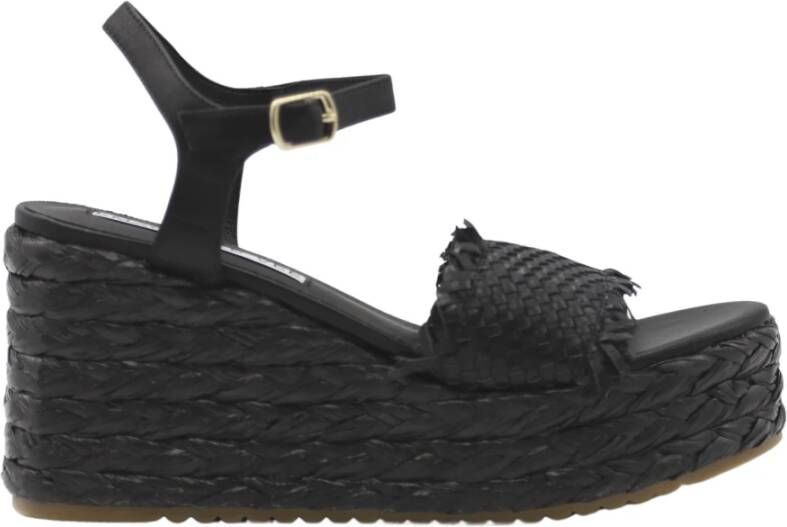 Emanuelle Vee Zwarte Geweven Leren Sleehak Sandalen Black Dames