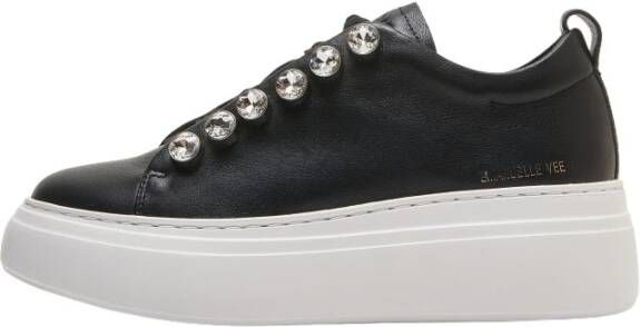 Emanuelle Vee Zwarte leren sneakers met strass veters Black Dames