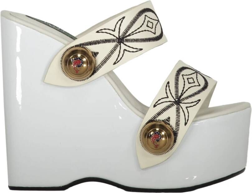 EMILIO PUCCI Geborduurde leren muilezels met plateau White Dames