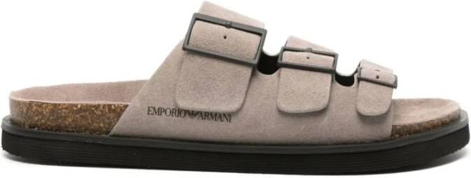 Emporio Armani Casual Grijze Leren Sandalen Gray Heren