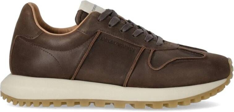 Emporio Armani Donkerbruine Sneaker met Kalfsleer Brown Heren