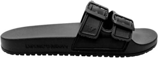 Emporio Armani Dubbele Gesp Logo Sliders Black Heren