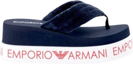 Emporio Armani Dubbele Laag Sleehak Slippers met 360° Letters Blue Dames