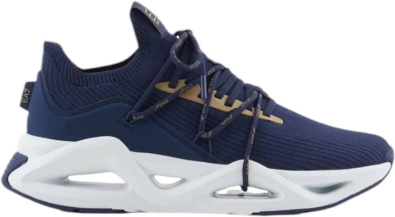 Emporio Armani EA7 Blauwe Infinity Sneaker met Gouden Logo Blue Heren