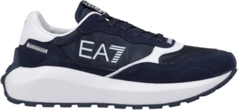 Emporio Armani EA7 Blauwe Print Sneakers met Leren Voering Blue Heren